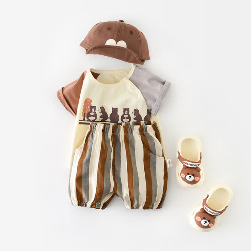 Baby 2-Piece Contrast Sleeves Bear Set