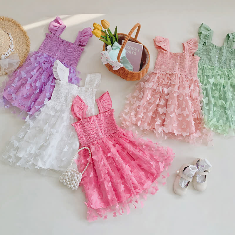 Toddler Butterfly Solid Color Tulle Dress