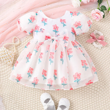 Baby Flower Tulle Puff Sleeves Dress