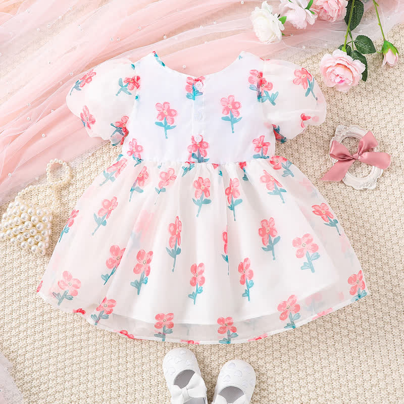 Baby Flower Tulle Puff Sleeves Dress