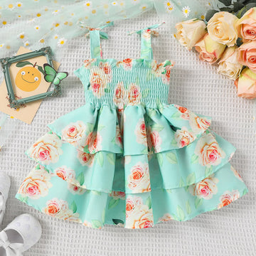 Baby Rose Suspenders Layered Green Dress