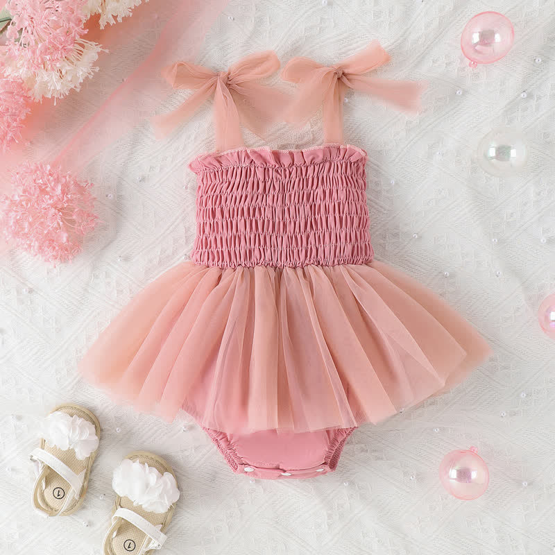 Baby Solid Color Bow Tulle Bodysuit