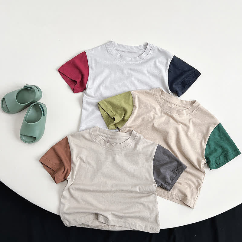 Toddler Color Block Contrast Sleeves T-shirt