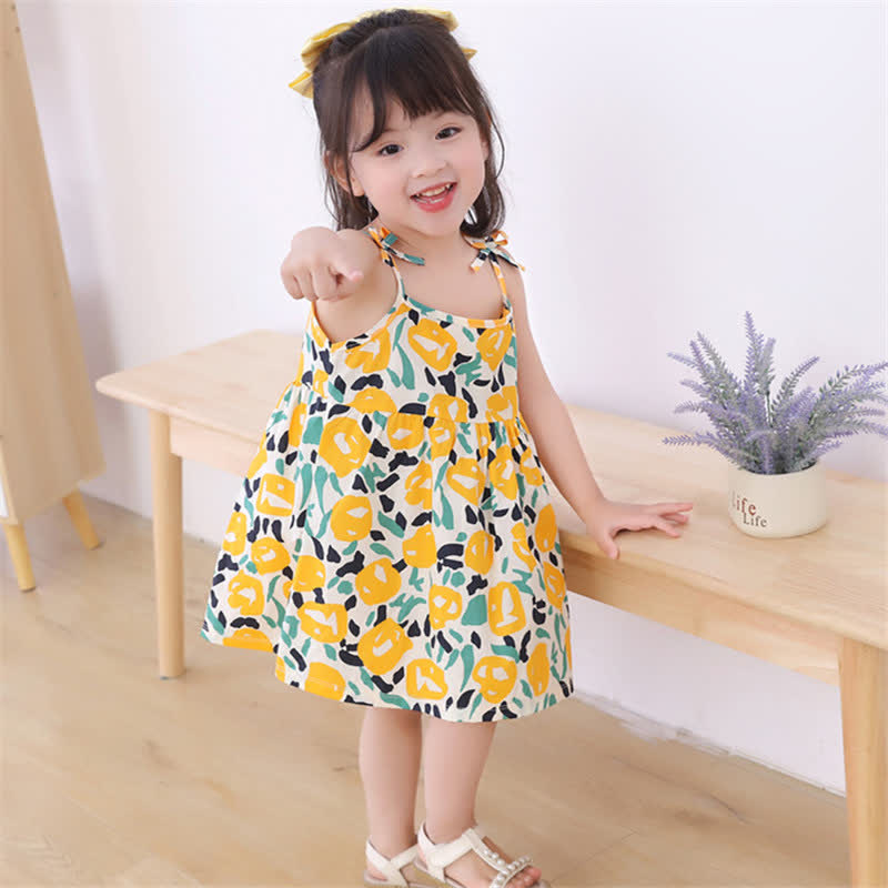 Toddler Girl Yellow Orange Suspenders Dress