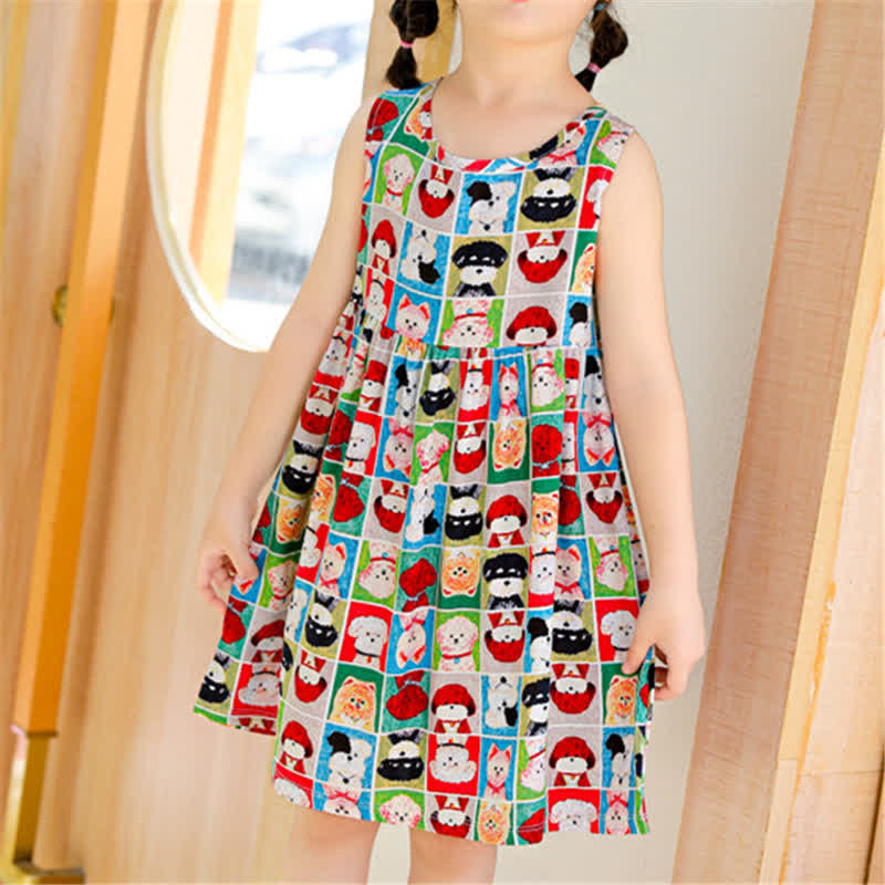 Toddler Girl Cartoon Various Dog Dress