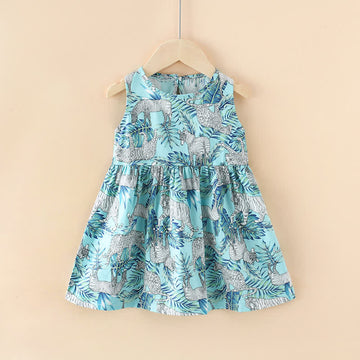 Toddler Girl Blue Leaf Animal Dress