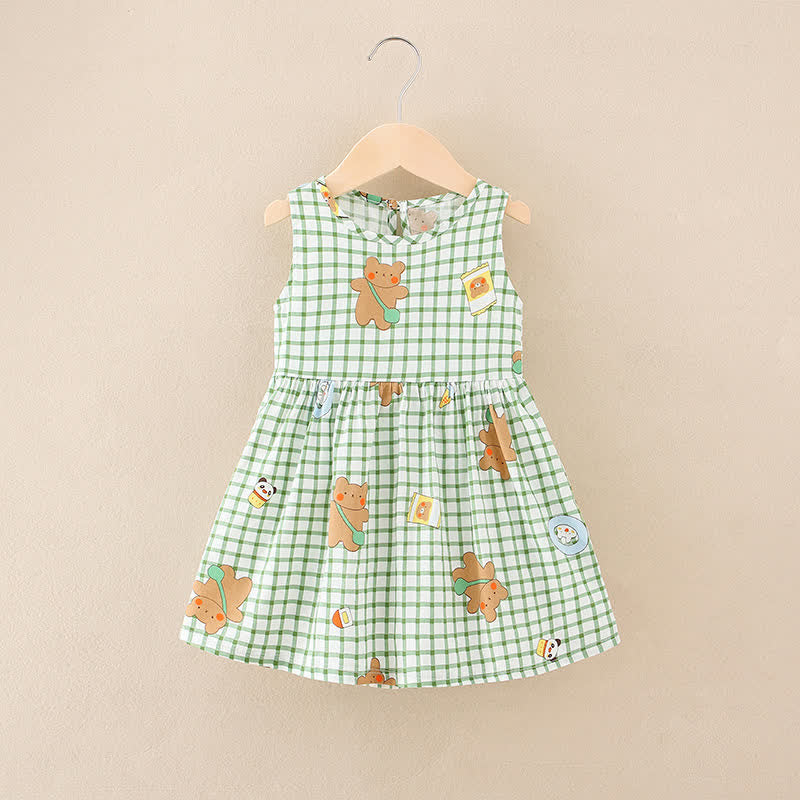 Toddler Girl Green Plaid Bear Dress