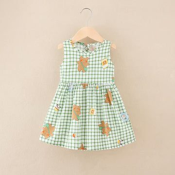 Toddler Girl Green Plaid Bear Dress