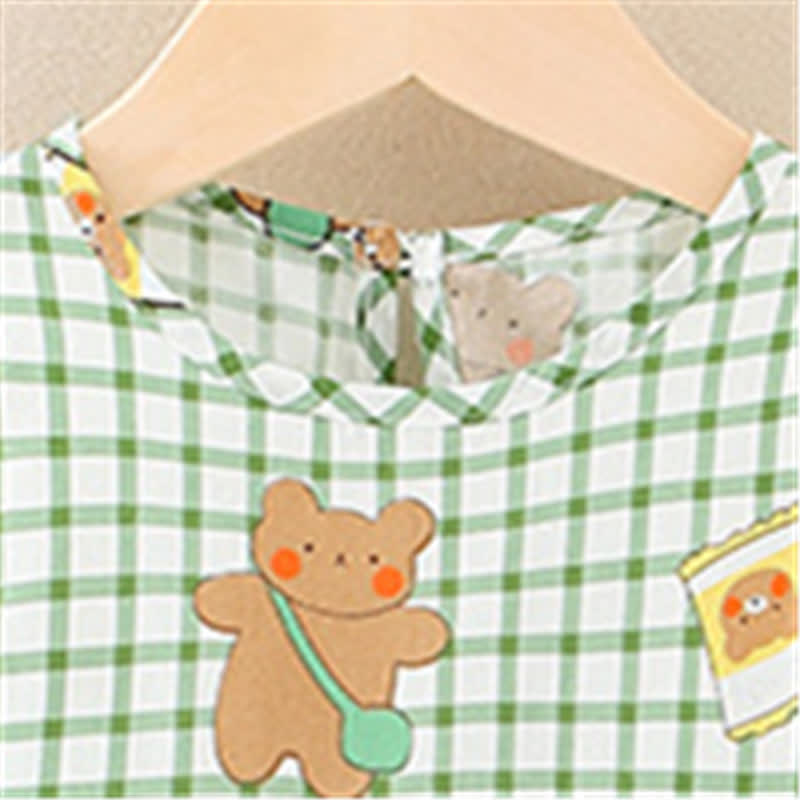 Toddler Girl Green Plaid Bear Dress