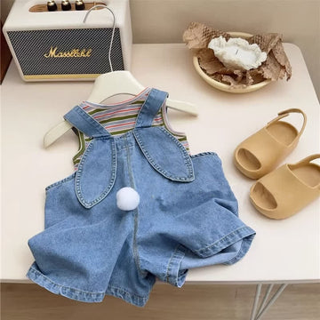 Toddler Bunny Denim Striped Tank Top Overalls