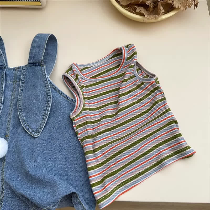 Toddler Bunny Denim Striped Tank Top Overalls