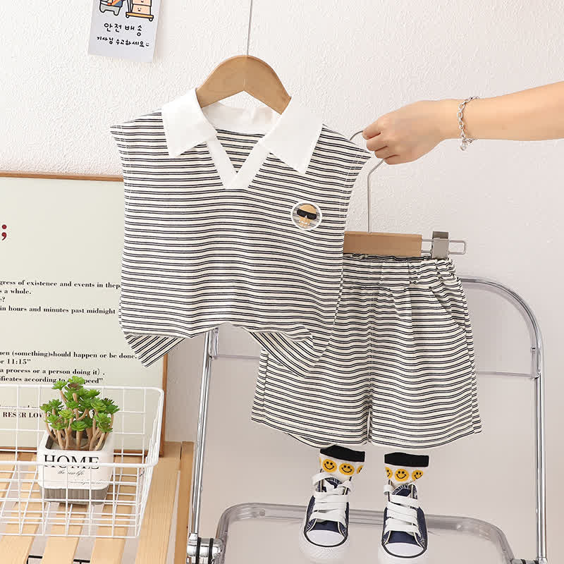 Toddler 2-Piece Striped Sleeveless Polo Set