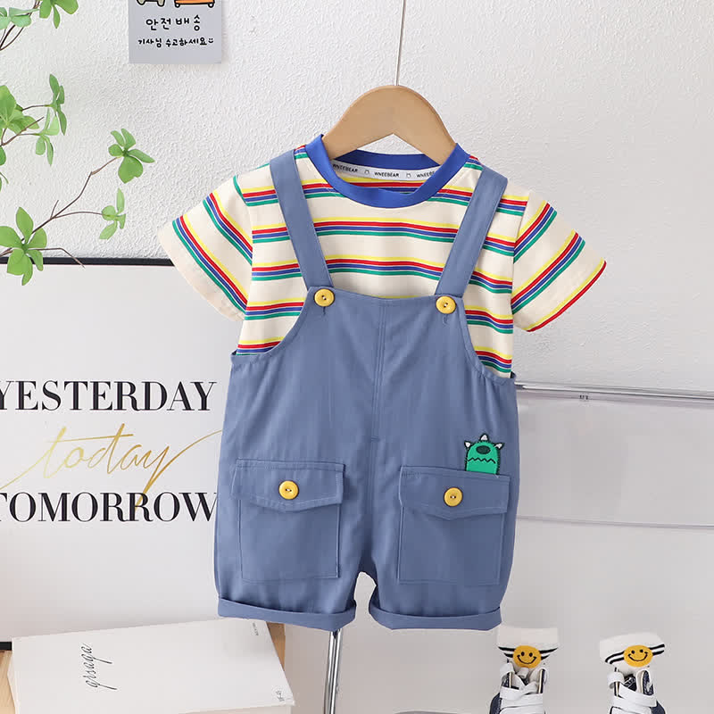 Toddler Boy 2-Piece Striped Overalls Set