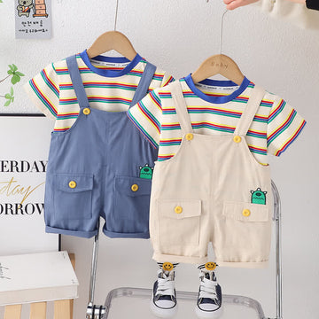 Toddler Boy 2-Piece Striped Overalls Set