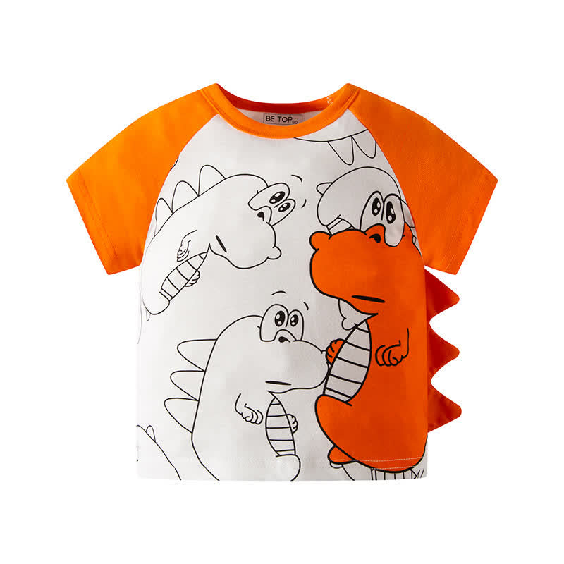 Toddler Boy Contrast Sleeves Dinosaur T-shirt