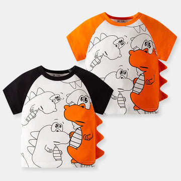 Toddler Boy Contrast Sleeves Dinosaur T-shirt