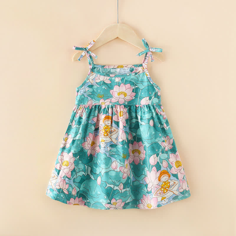 Toddler Girl Boat Lotus Suspenders Dress