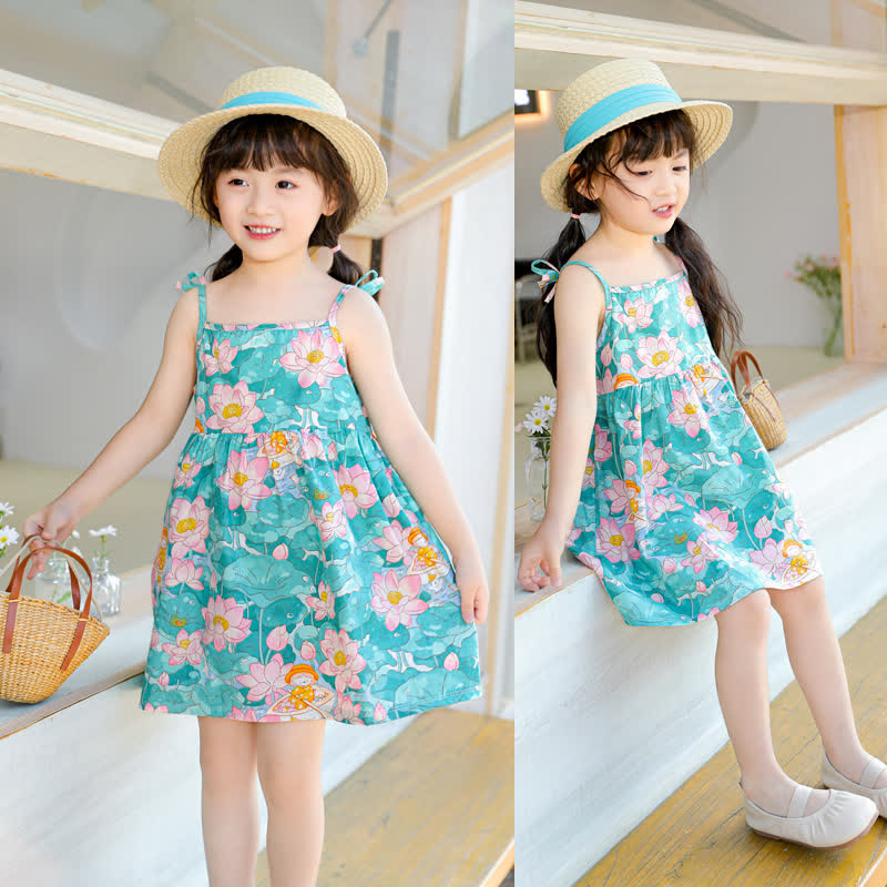 Toddler Girl Boat Lotus Suspenders Dress