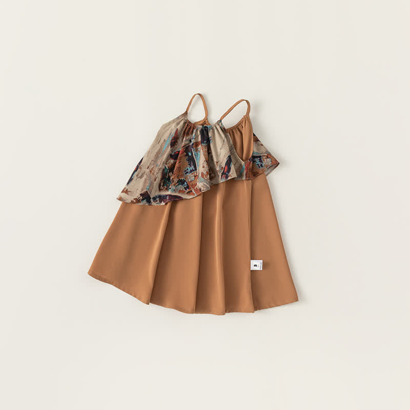 Toddler Color Block Brown Suspenders Dress