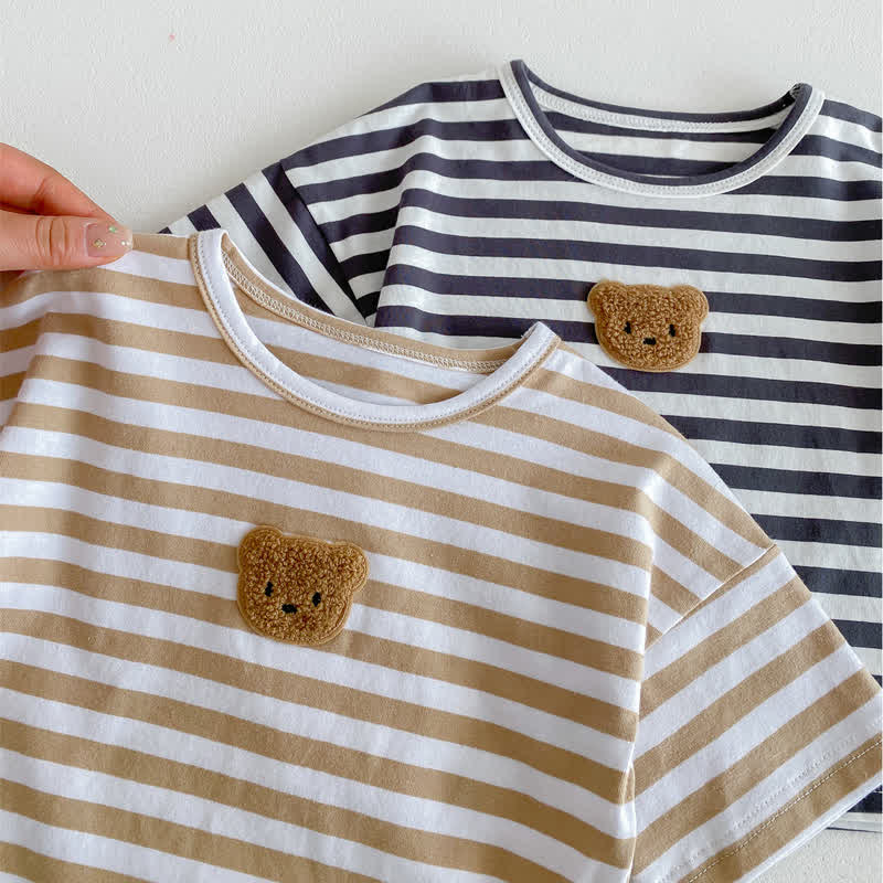 Baby Bear Patch Striped Loose T-shirt