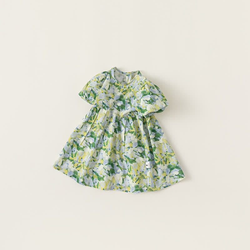 Toddler Green Flower Puff Sleeves Dress