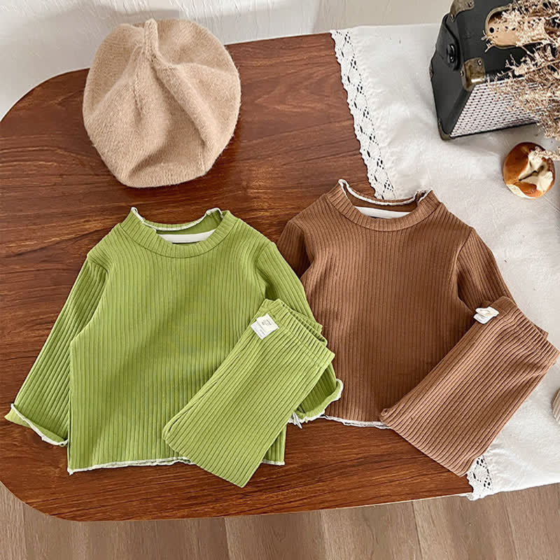 Baby 2-Piece Solid Color Ribbed Pajamas Set