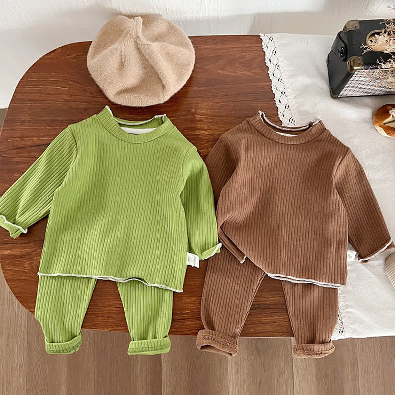 Baby 2-Piece Solid Color Ribbed Pajamas Set