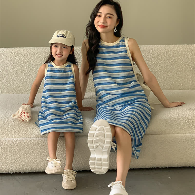 Mommy and Me Blue Striped Dress