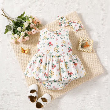 Baby Flower Skirted Bodysuit with Headband