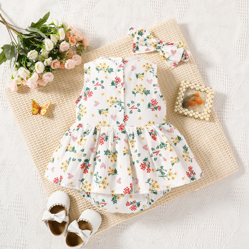 Baby Flower Skirted Bodysuit with Headband