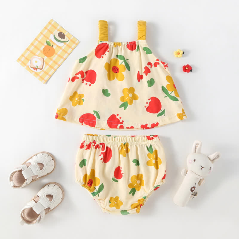 Baby 2-Piece Flower Yellow Suspenders Set