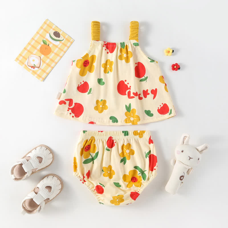 Baby 2-Piece Flower Yellow Suspenders Set