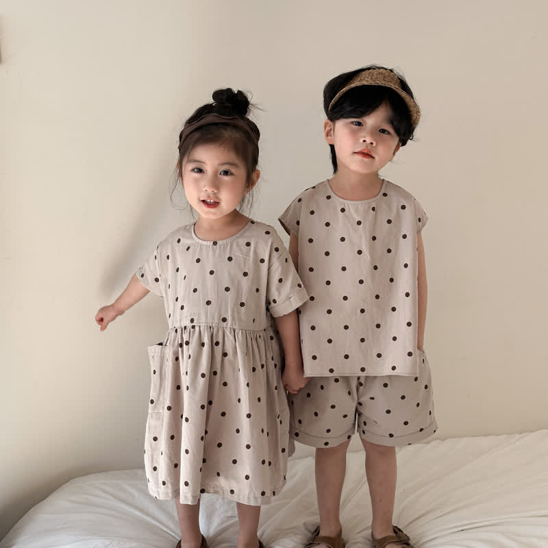 Toddler Lovely Khaki Dots Set/Dress