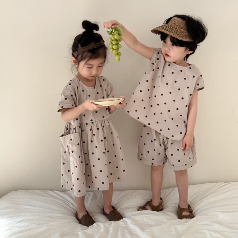 Toddler Lovely Khaki Dots Set/Dress