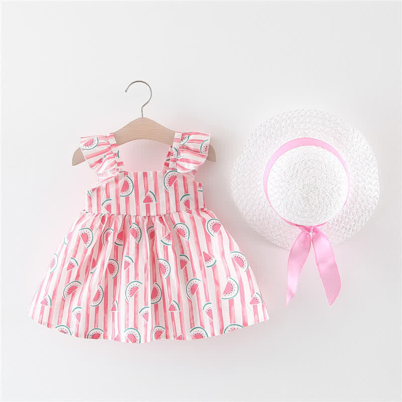 Baby Toddler Striped Watermelon Dress with Hat