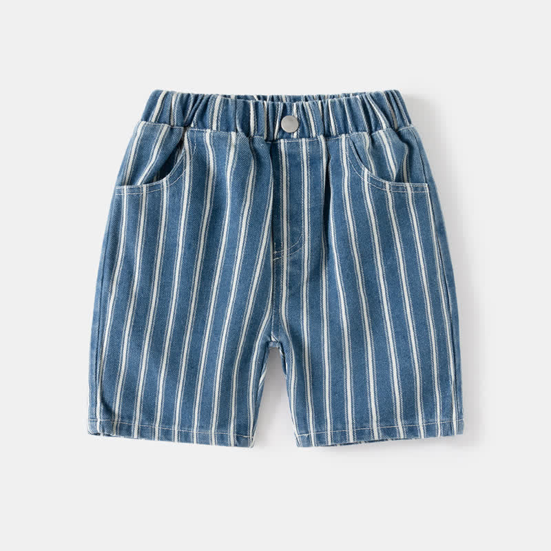 Toddler Vertical Striped Blue Denim Shorts