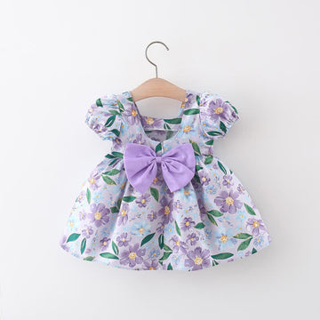 Baby Bowknot Pink Purple Flower Dress