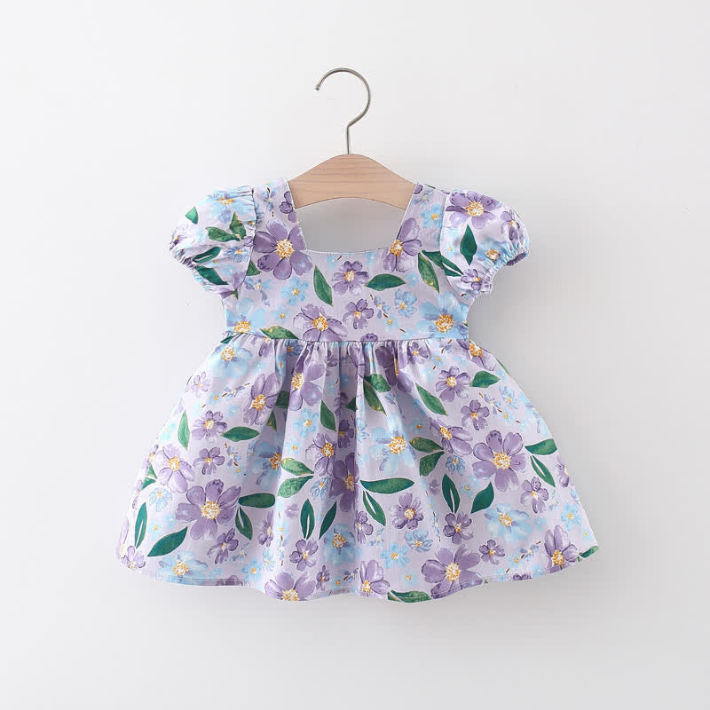 Baby Bowknot Pink Purple Flower Dress