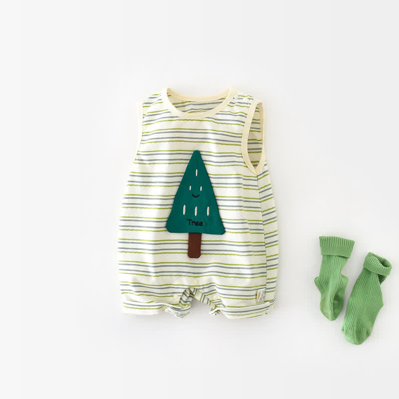 Baby Green Stripe Smiling Tree Romper