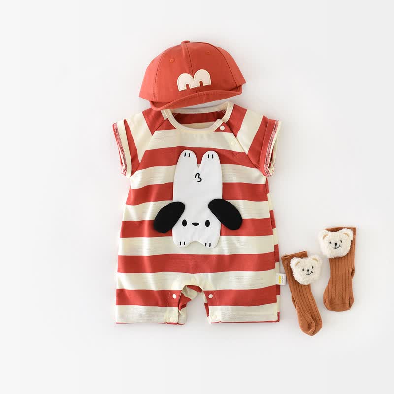 Baby Dog Striped Red Romper