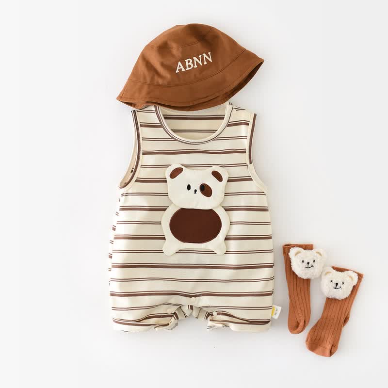 Baby Bear Striped Sleeveless Romper