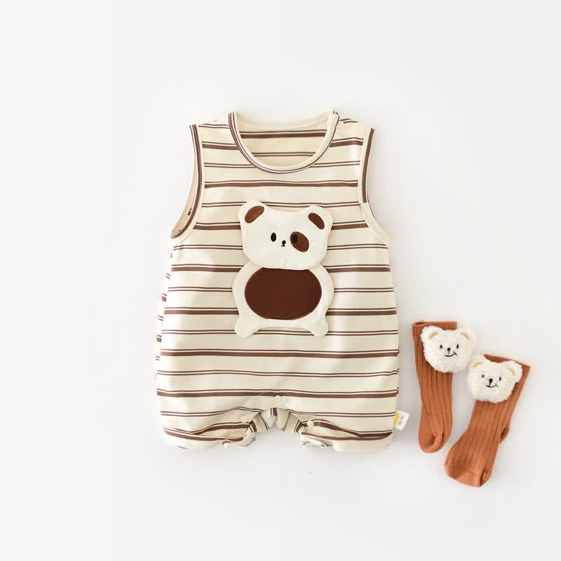 Baby Bear Striped Sleeveless Romper