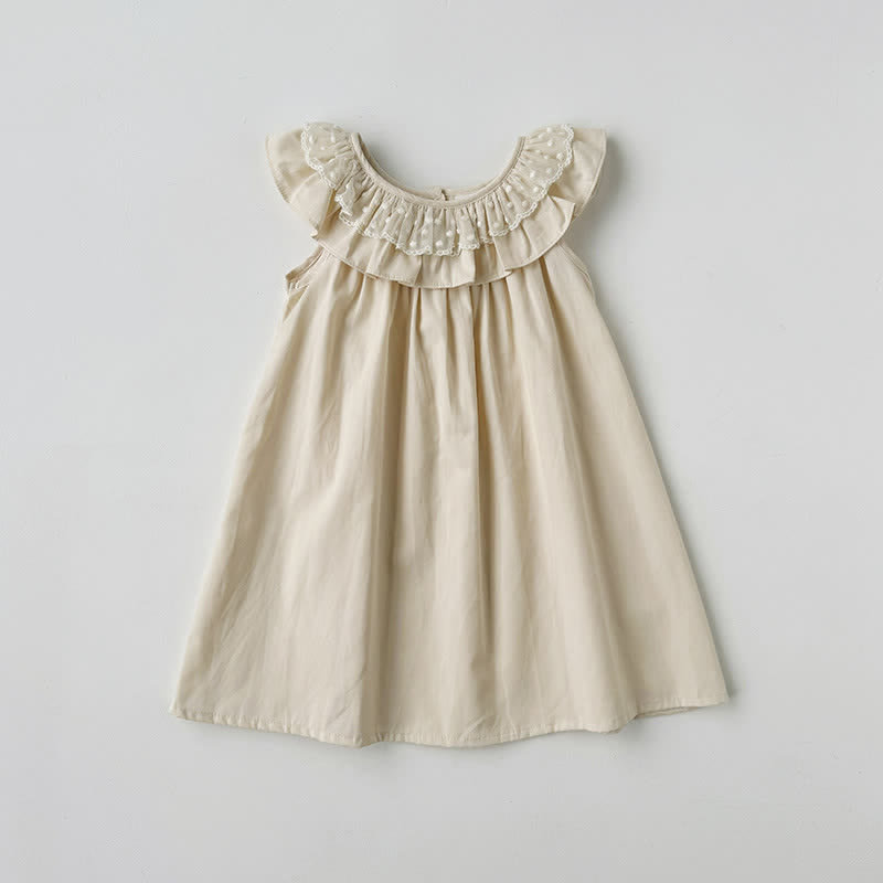 Toddler Solid Color Lace Collar Pleated Dress