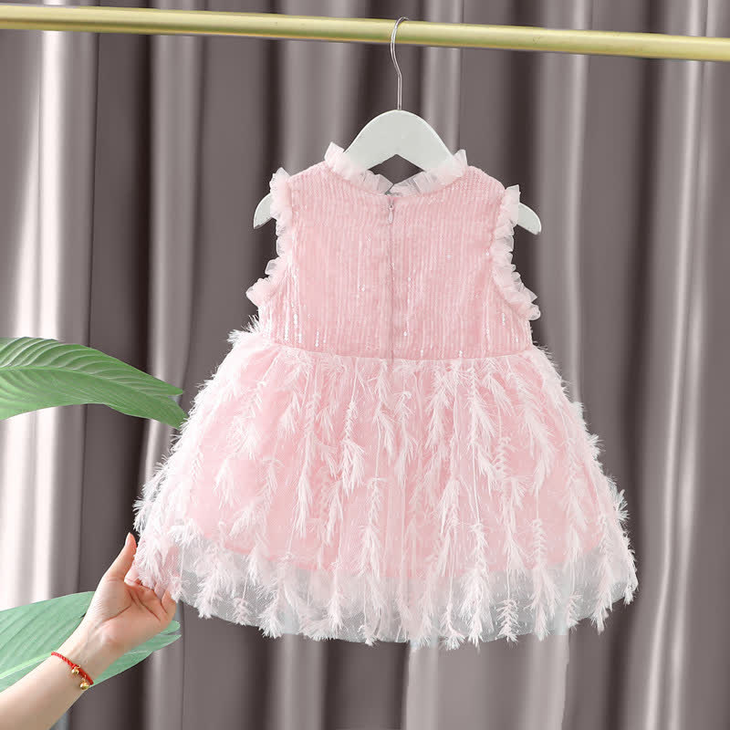 Toddler Plume Solid Color Pink Dress