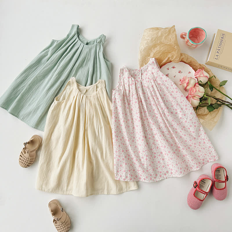 Toddler Simple Retro Flower Sleeveless Dress