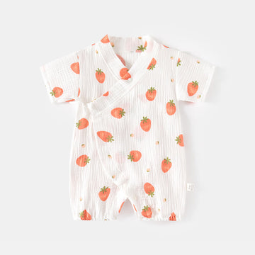 Baby Strawberry Kimono White Romper