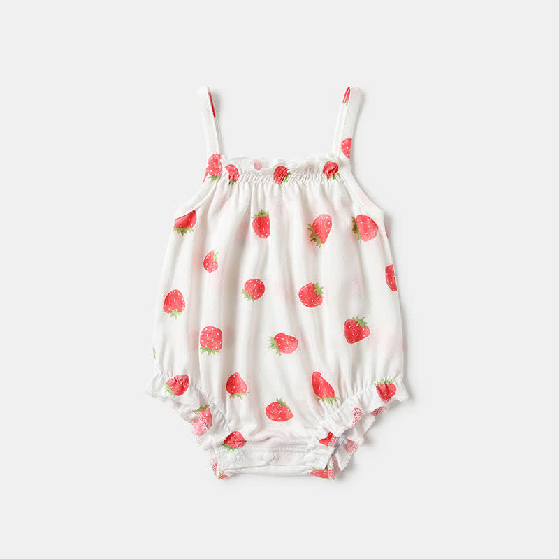 Baby Strawberry Suspenders White Bodysuit