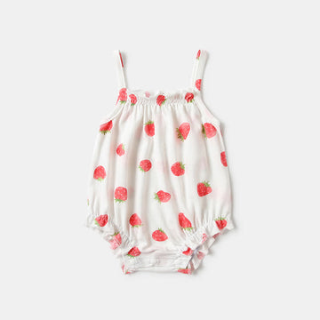 Baby Strawberry Suspenders White Bodysuit