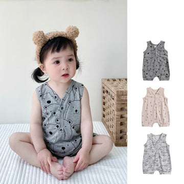 Baby Bear Car Moon Sleeveless Romper