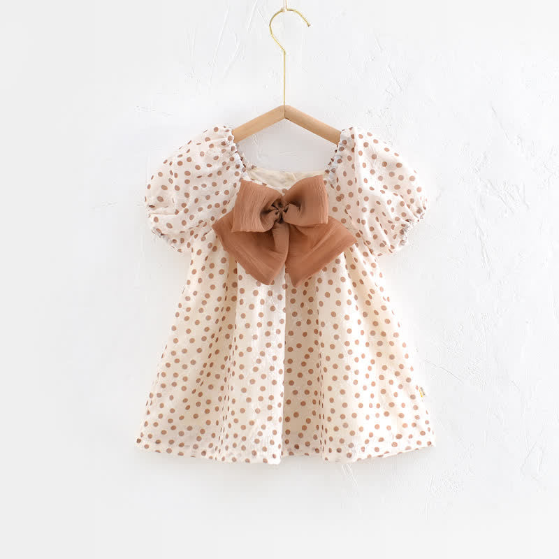 Toddler Girl Dots Bow Brown Dress